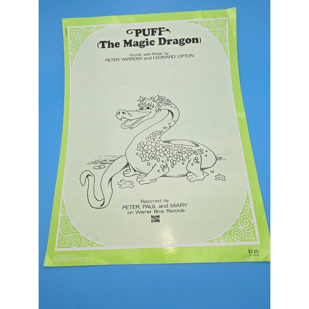 J 1963 Folk Sheet Music Peter Paul & Mary Puff Magic Dragon